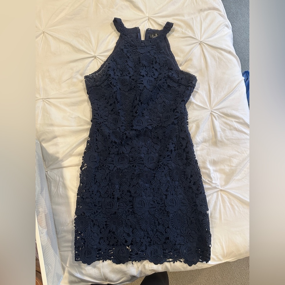 Lulu's Navy Floral Lace Mini Dress